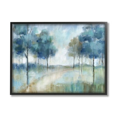 Stupell Industries Abstract Blue Woodland Path Trees Framed Giclee Art