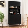 Costway 64.5” Kitchen Pantry Cabinet with Charging Station Wine Glass Rack Adjustable Shelf Black - 4 of 4