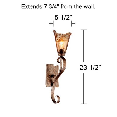 Amber Glass Bronze Scroll Wall Sconce for Vanity