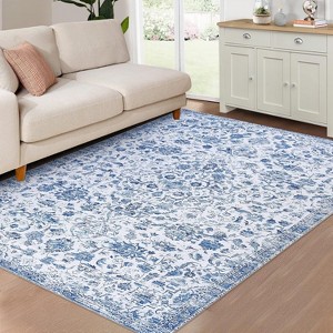 Acekool 10x13 Vintage Medallion Washable Area Rug, Extra Large Non-Slip Distressed Floral Carpet, Stain Resistant for Living Room, Bedroom, Grey - 1 of 4