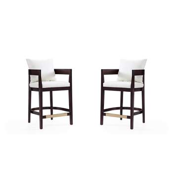 Set of 2 Ritz Upholstered Beech Wood Counter Height Barstools Ivory - Manhattan Comfort