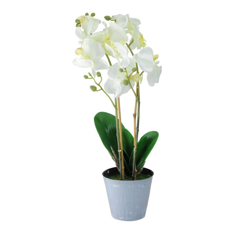 Northlight 16.5" Phalaenopsis Orchid Flower Artificial Potted Plant - White/Green, 1 of 3