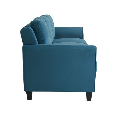 Harper Blue Tufted Microfiber Sofa with Flared Arms