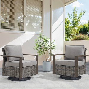 Outdoor Patio Glider Chair Wicker Rattan Swivel Chair Set of 2 with Removable Cushions - 1 of 4