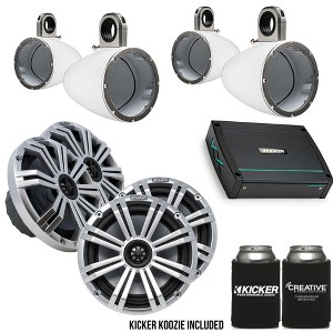 Kicker 8" White\Silver Wake Tower LED Marine Speakers 2-Pairs with 400 Watt KXMA Marine Amplifier - 1 of 4