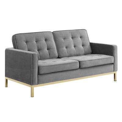 Loft Gold Stainless Steel Leg Performance Velvet Loveseat Gold/Gray - Modway