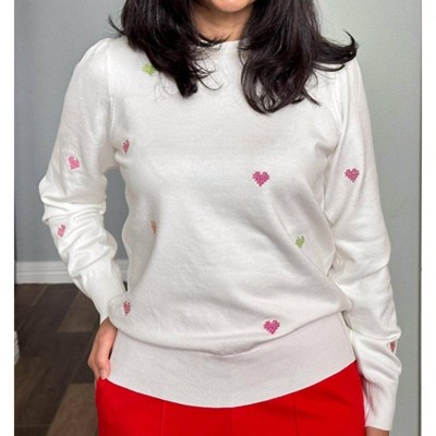 Women's Cross-stitch Heart Pullover Sweater - Fate