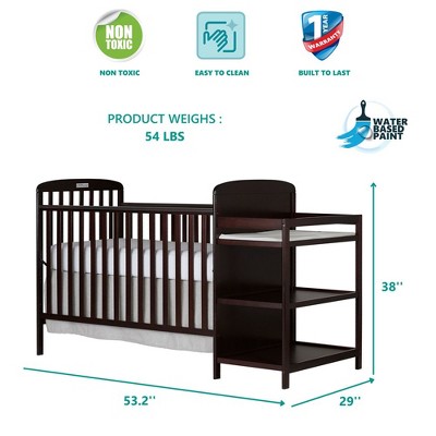 Espresso Wood 4-in-1 Convertible Crib with Changing Table
