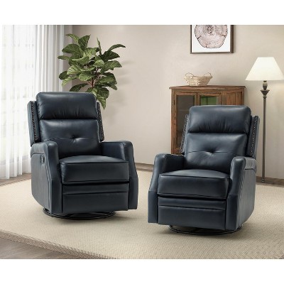 Set of 2 Basilio 28.74" Wide Tufted Wooden Upholstery Genuine Leather Swivel Rocker Recliner with Nailhead Trims | ARTFUL LIVING DESIGN
