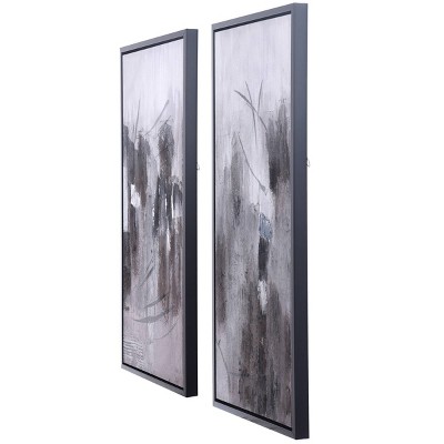 Set of 2 Abstract Gray and Black Canvas Paintings