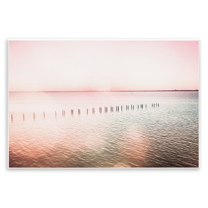 Stupell Industries Sunny Pink Ocean Posts Horizon Round Light Rays Wall Plaque Art, 15" x 10" - 1 of 4