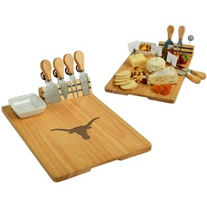 NCAA Texas University at Austin Longhorns Hardwood Charcuterie Board with Cheese Knives & Ceramic Dish - 1 of 4