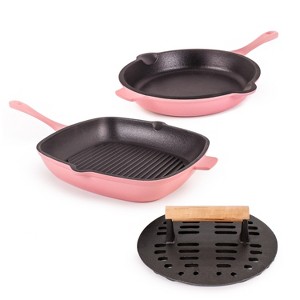 BergHOFF Neo 3Pc Cast Iron Cookware Set, Fry Pan 10", Square Grill Pan 11" & Slotted Steak Press - 1 of 4
