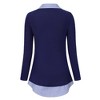 Clearlove Women's Long Sleeve V Neck Contrast Collar Shirt A-line Pleated Office Tunic - 3 of 4