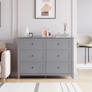 6 Chest of Drawer Dresser, Modern Dresser with Deep Drawers and Nickel Round Handle, Wood Organizer Storage Cabinet - 1 of 4