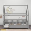 Floor Wooden Bed with House Roof Frame, Fence Guardrails - 3 of 4