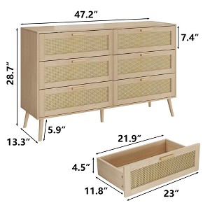 Gulches Modern Rattan 6-Drawer Dresser - Wide Chest, Wood Handles, Metal Slides, 39.3"L?¨¢13.3"W?¨¢28.7"H - 1 of 4