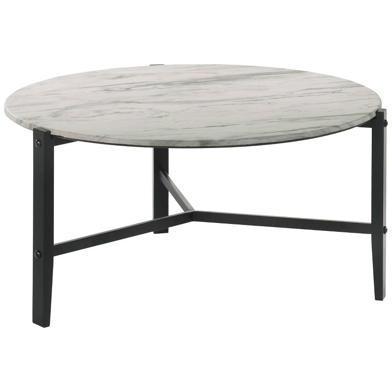 Tandi Round Coffee Table with Faux Marble Top White/Black - Coaster, 1 of 11