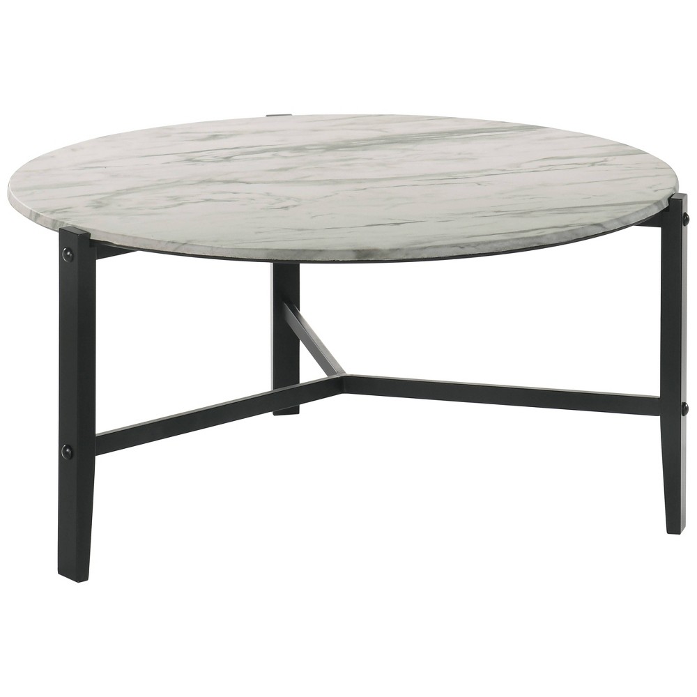 Photos - Dining Table Tandi Round Coffee Table with Faux Marble Top White/Black - Coaster