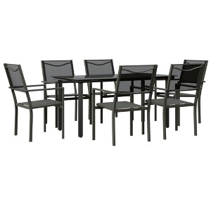 vidaXL Patio Dining Set Outdoor Table and Chair Black Steel and Textilene - 63" Table Length 6 Items - 1 of 4