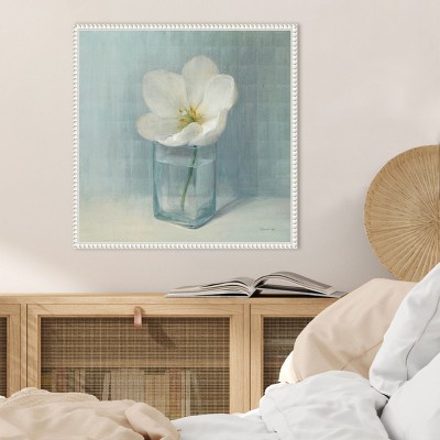 White Tulip in Glass Vase Framed Canvas Art, 22x22