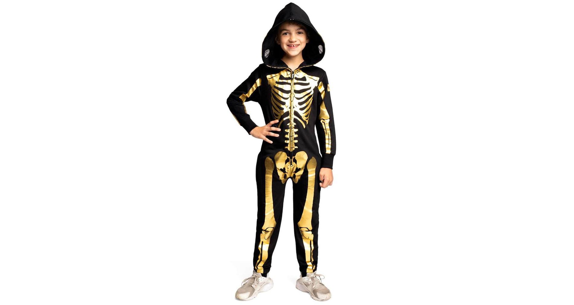 Tipsy Elves Kids Halloween Skeleton Costume - Comfy Easy Youth Jumpsuit - Front and Back Print with Zip Up Mask