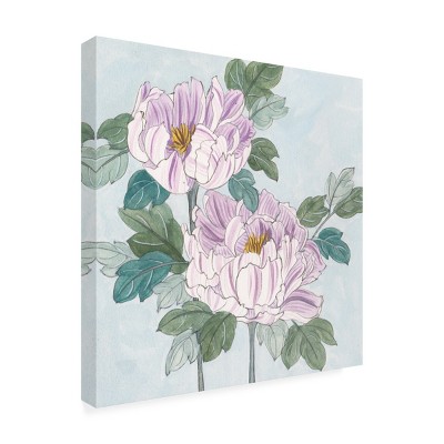 Lavender Peonies on Blue Canvas Art with Wood Frame