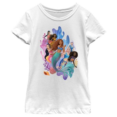 Girl's The Little Mermaid Group Of Mermaids T-shirt - White - Small 