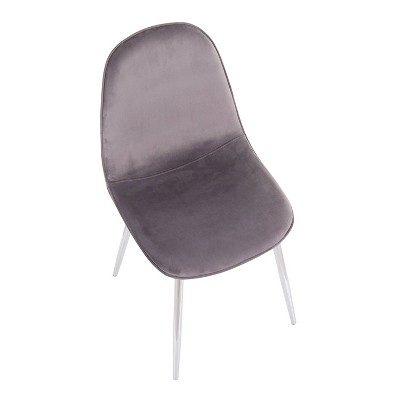 Set of 2 Stone Chrome High-Back Grey Velvet Side Chairs