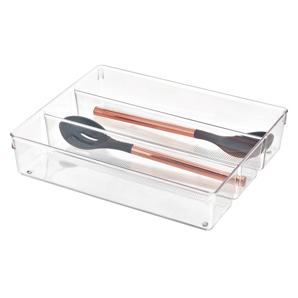 iDESIGN Linus Kitchen Drawer Organizer for Silverware Spatula Gadget Clear: Plastic Utensil Storage, Hand Wash, 11x14x3