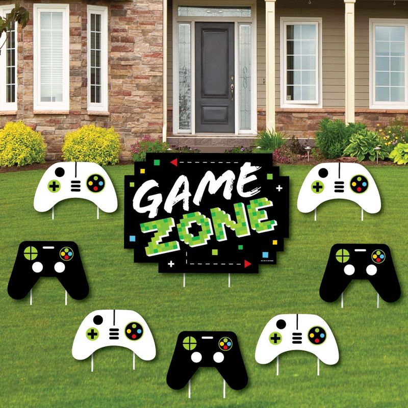 Big Dot of Happiness Game Zone - Yard Sign and Outdoor Lawn Decorations - Pixel Video Game Party or Birthday Party Yard Signs - Set of 8, 1 of 7