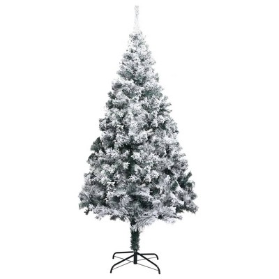 vidaXL Christmas Tree Artificial Tree with Stand and Flocked Snow Green PVC - 7 x 4 ft
