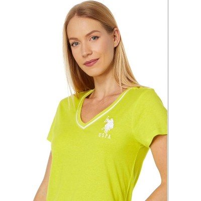 U.S. Polo Assn. Women’s Stretch Neon Trim Short Sleeve V-Neck T-Shirt