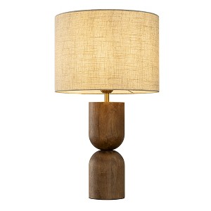 ALOADECOR 24'' Japandi Honey Brown Wood Base Bedside Table Lamp Modern Classic Nightstand Lamp with Beige Linen Fabric Shade for Bedroom - 1 of 4