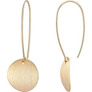 Geometric Gold Drop Earrings - 18K Plated Long Circle with Ball Detail, a Luxurious Dangling Statement - 1 of 4