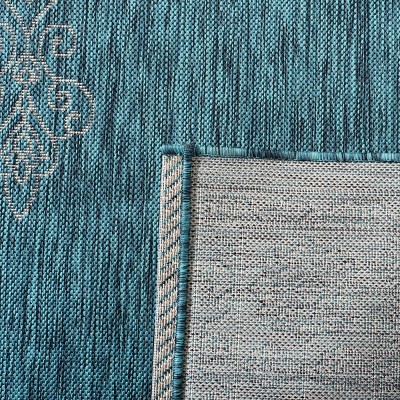Teal and Ivory Rectangular Synthetic Indoor/Outdoor Rug