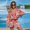 Women's Vibrant Floral Print Beach Dress with Batwing Sleeves - Cupshe - 3 of 4