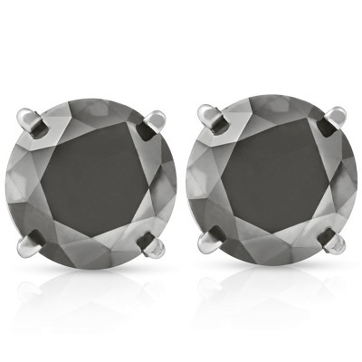 Pompeii3 3 TCW 14k White Gold Round Black Diamond Stud Earrings