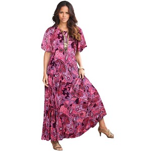 Roaman's Women's Plus Size Flutter Sleeve Crinkle Dress - 1 of 4