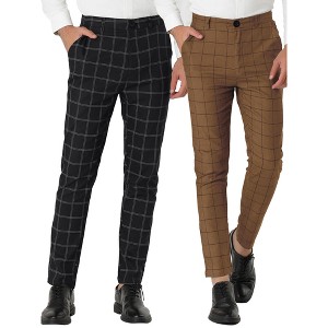 Lars Amadeus Men's Plaid Printed Slim Fit Flat Front Business Checked Trousers 2 Packs - 1 of 4