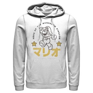 Men's Nintendo Super Mario Mushroom Kingdom Kanji Stars Pull Over Hoodie - 1 of 3