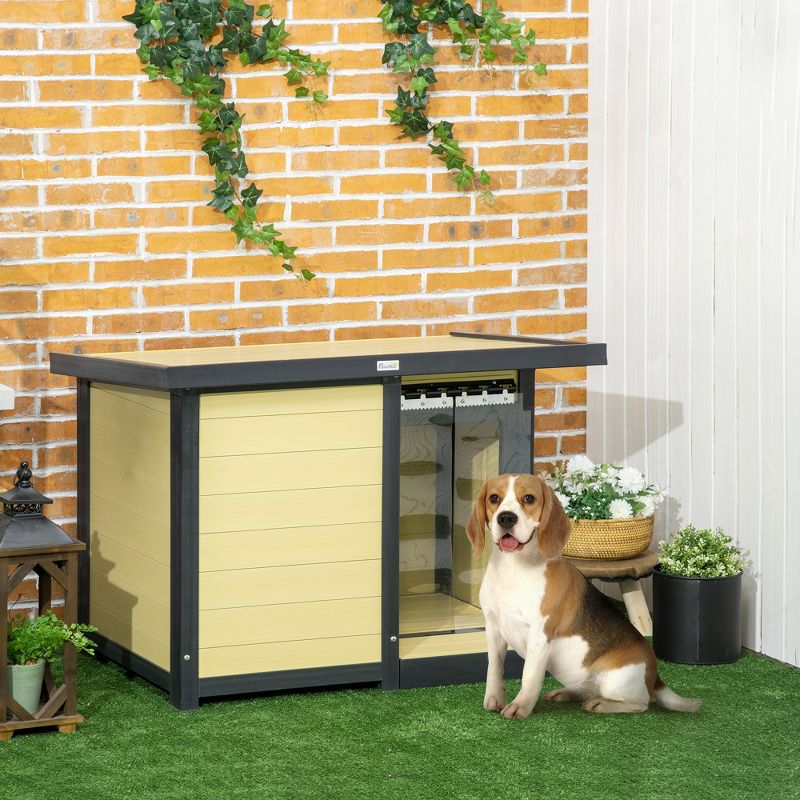 PawHut Dog House Outdoor, Cabin Style Pet Home Cottage, Weather Resistant, with Raised Feet, Terrace, Openable Top, for Medium Sized Dog, 2 of 7