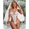 Clotth Women's Deep V Lace Teddy Bodysuit - Exquisite One Piece Lingerie, Babydoll Teddy Underwear - 4 of 4