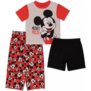 Disney Toddler Boys' Mickey Mouse 3-Piece Pajama Set, Red/Gray, 2T - 1 of 4