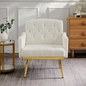 Grungis Velvet Accent Chairs,Tufted Living Room Chairs with Metal Legs,Comfy Chairs for Living Room,Bedroom - 1 of 4