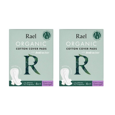 Rael Organic Cotton Cover Extra Long Overnight & Postpartum Pads - Unscented - 12ct