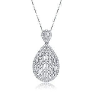 Guili Stylish White Gold Plated Necklace with Pear-Shaped Cubic Zirconia Pendant, exuding sophistication and brilliance for any occasion. - 1 of 3