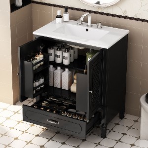 Lyngins Vintage 30" Freestanding Bathroom Vanity with Sink, Bathroom Storage Cabinet with Soft-Close Door, Adjustable Shelf + Removable-Drawer - 1 of 4