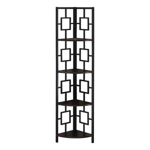 Monarch Specialties Bookshelf Bookcase Etagere Corner 4 Tier 62InchH Office Bedroom Metal Laminate Brown Black Contemporary Modern - 1 of 4