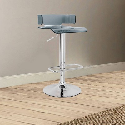Rania Gray Acrylic and Chrome Adjustable Swivel Bar Stool